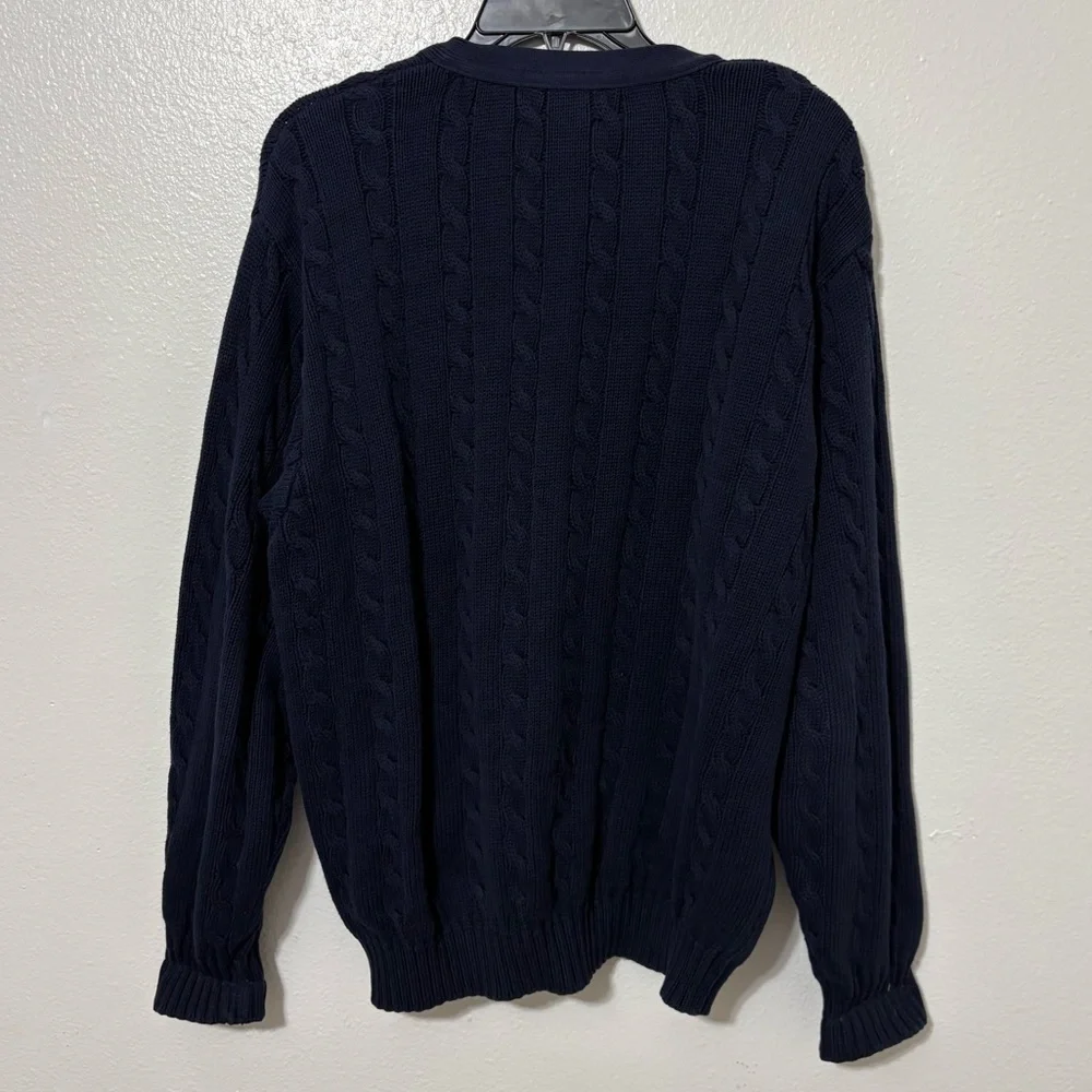 United Colors Of Benetton Mens Size 52 Navy Blue Cable Knit Cardigan Preppy - Picture 2 of 6